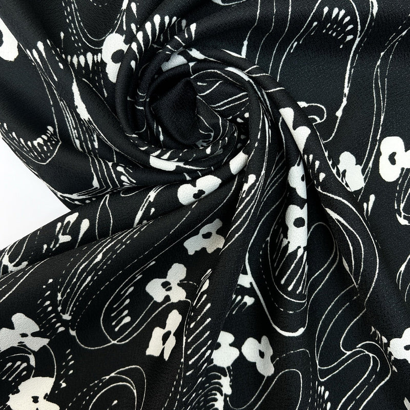 Polyester Crepe Printed Black White Floral