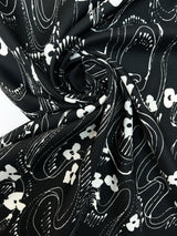 Polyester Crepe Printed Black White Floral