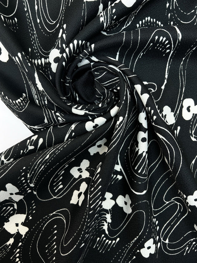 Polyester Crepe Printed Black White Floral