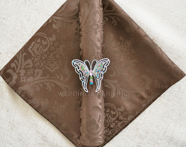 Cloth Dinner Napkin Floral Damask Jacquard Polyester 20x20 Chocolate