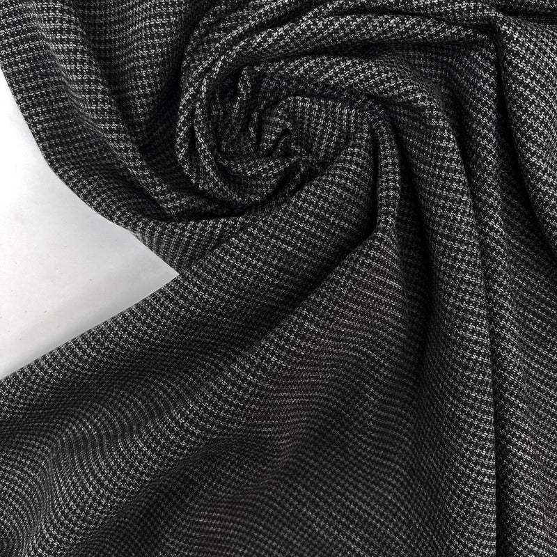Cotton Blend Knitted Checked Gray Black Fabric