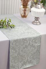 Damask Jacquard Polyester Table Runner 12x108 Silver