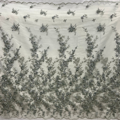Beaded 3D Floral Lace Fabric Multitone Embroidered