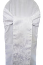 Chair Sash Floral Damask Jacquard Polyester 7.5x108 White