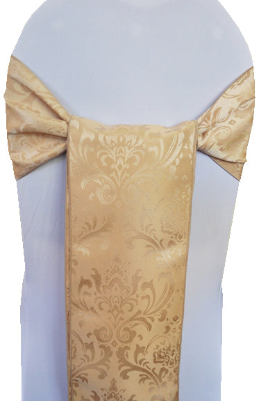 Chair Sash Floral Damask Jacquard Polyester 7.5x108 Champagne