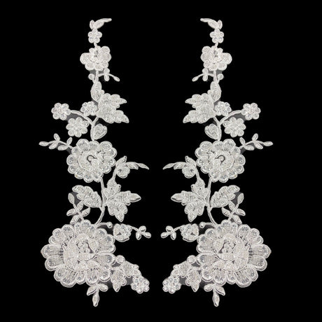 Beaded Corded Floral Lace Applique 100% Polyester Net Mesh