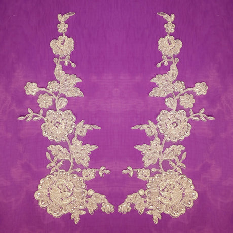 Beaded Corded Floral Lace Applique 100% Polyester Net Mesh