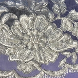 Beaded Corded Floral Lace Trimming 100 Percent Polyester Net Mesh Fabric - White Floral Embroidered Beaded Corded, 6" Width (1 Yard)