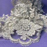 Beaded Floral Lace Trim White