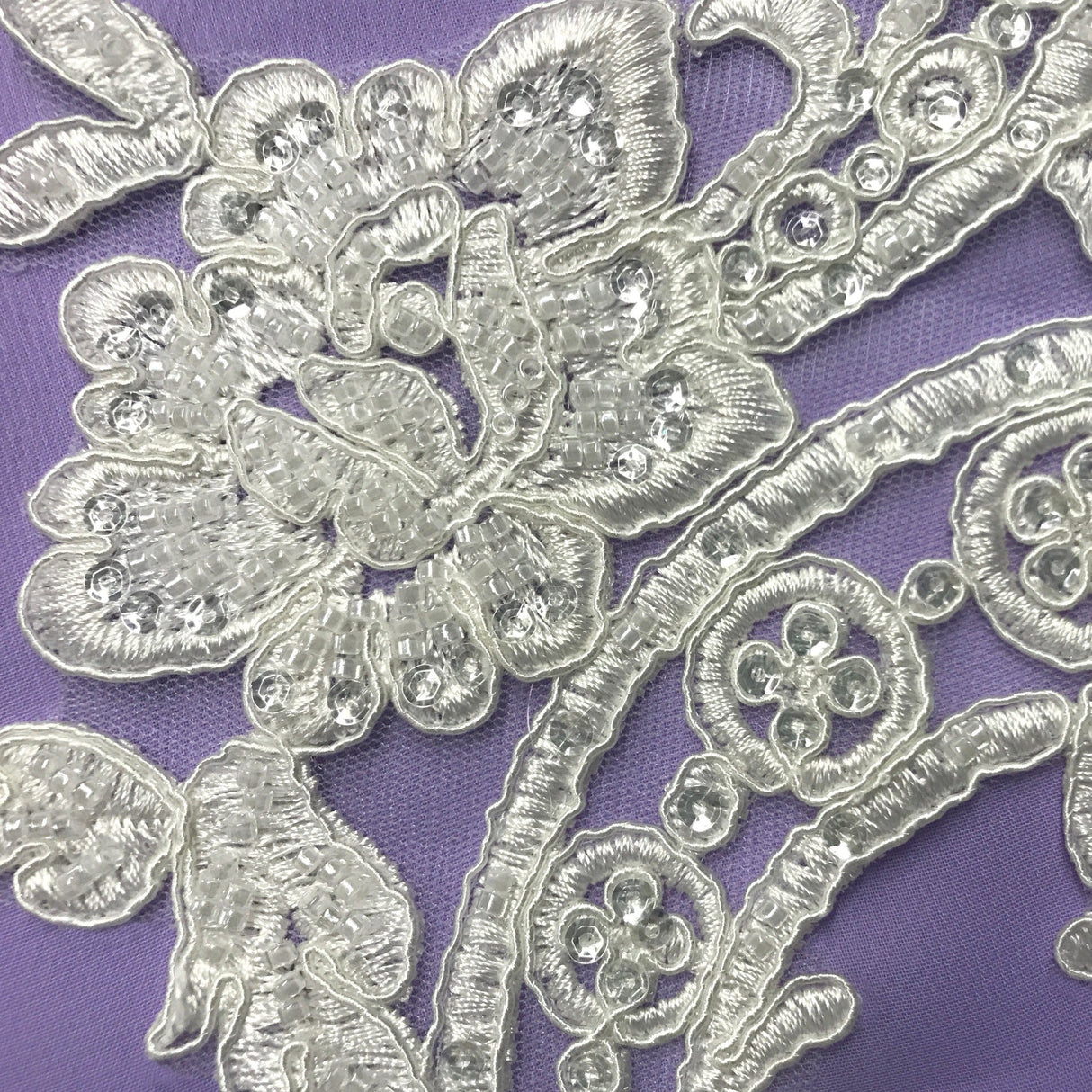 Beaded Corded Floral Lace Applique 20" x 5.5"