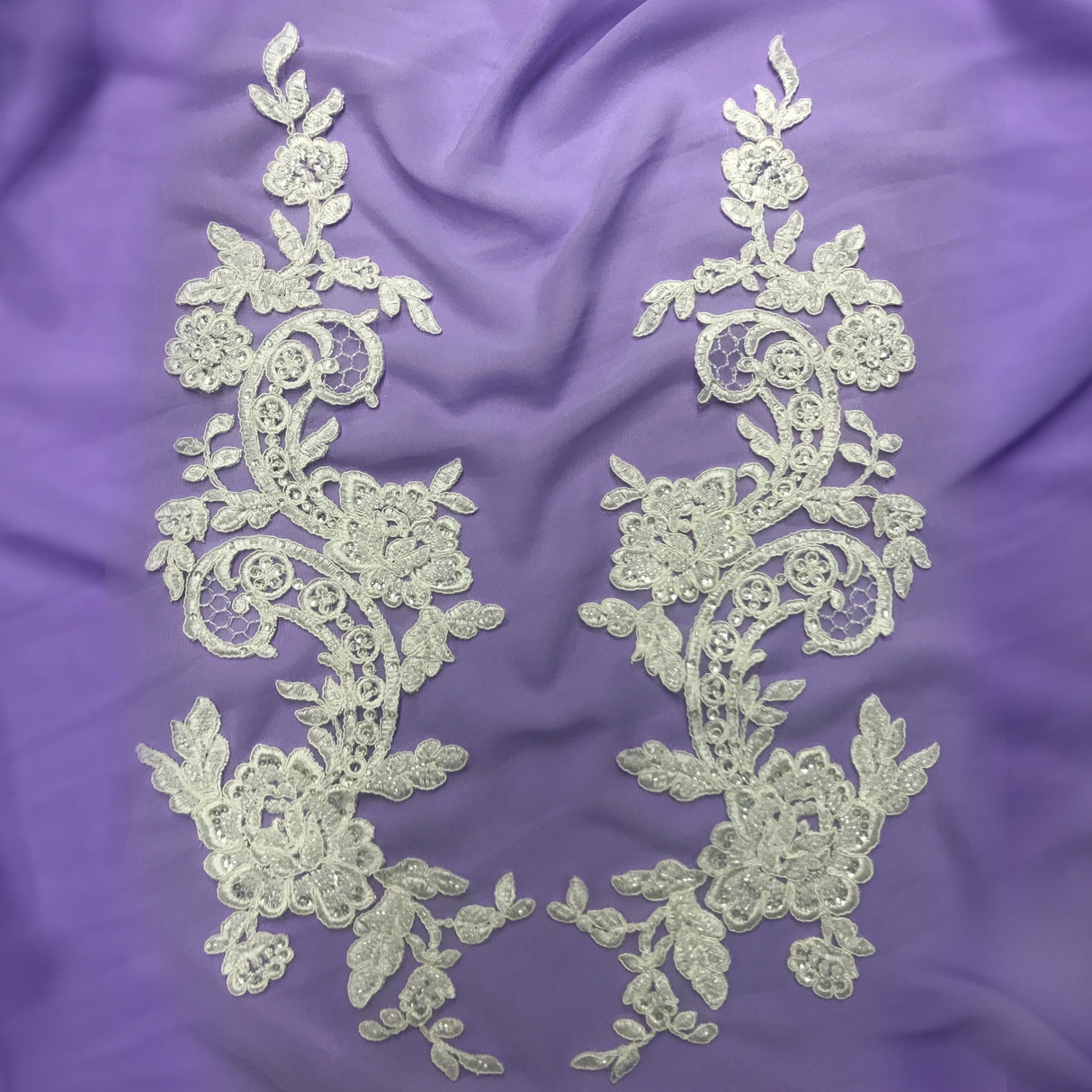 Beaded Corded Floral Lace Applique 20" x 5.5"