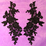 Beaded Corded Floral Lace Applique on Polyester Net Mesh