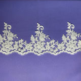 1 Yard 6" Wide Beaded & Corded Floral Lace Trimming Embroidered on 100% Polyester Net Mesh