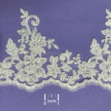 1 Yard 6" Wide Beaded & Corded Floral Lace Trimming Embroidered on 100% Polyester Net Mesh