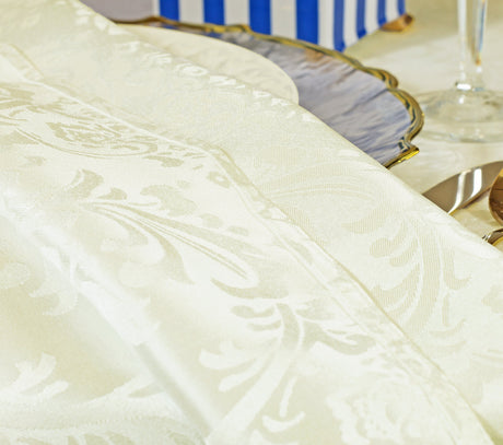 Square Table Overlay Floral Damask Jacquard Polyester 72x72 Ivory