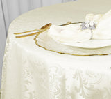 Round Polyester Tablecloth 132" Floral Damask Ivory