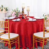 Round Polyester Tablecloth 132 Inch Floral Damask Apple Red