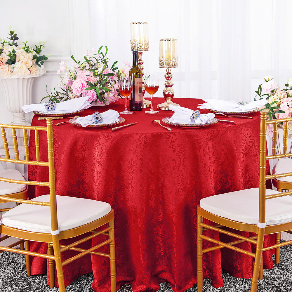 Round Polyester Tablecloth 90" Floral Damask Apple Red