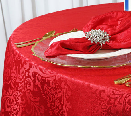 Square Damask Jacquard Table Overlay 72x72 Apple Red