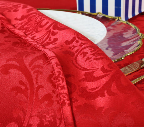 Square Damask Jacquard Table Overlay 72x72 Apple Red