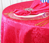 Round Polyester Tablecloth 120" Floral Damask Jacquard Fuchsia