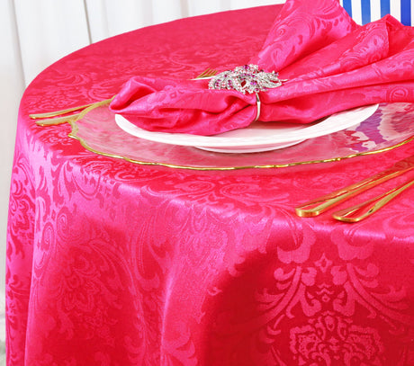 Damask Jacquard Table Overlay 72x72 Square Fuchsia