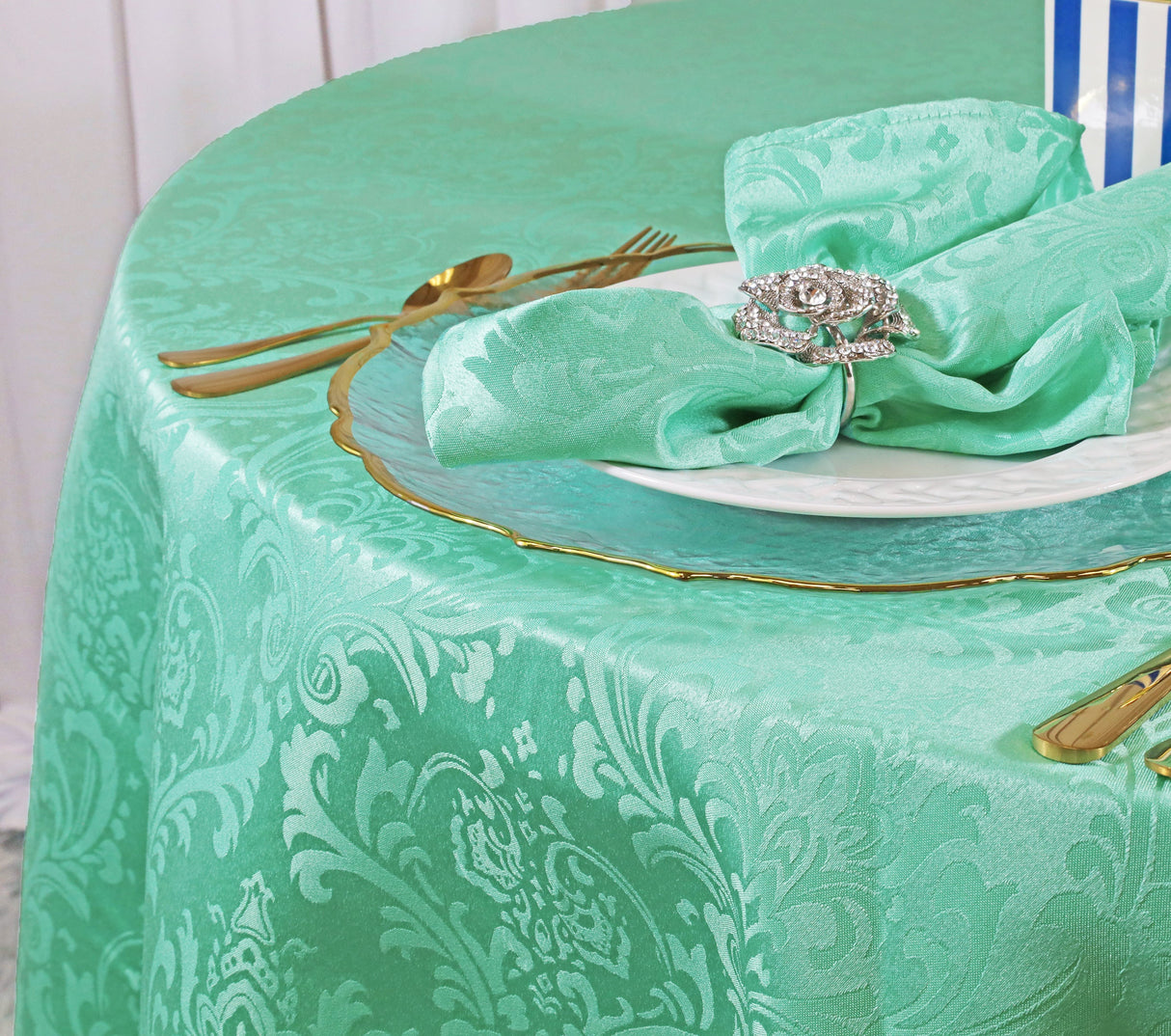Cloth Dinner Napkins Floral Damask Jacquard Polyester 20x20 Tiff Blue/Aqua Blue