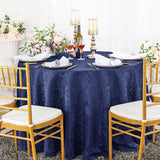 Round Polyester Tablecloth 132" Jacquard Damask Navy Blue