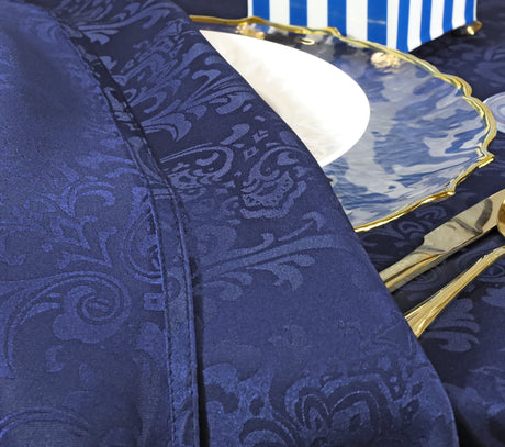 Square Damask Jacquard Polyester Table Overlay 72x72 Navy Blue