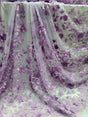 3D Floral Embroidered Mesh Lace Fabric Lavender