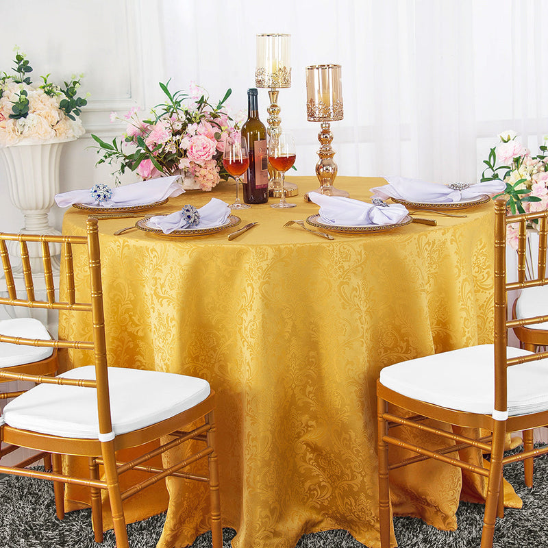 Round Polyester Tablecloth 90" Floral Damask Gold