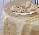 Round Polyester Tablecloth 90" Floral Damask Jacquard Champagne