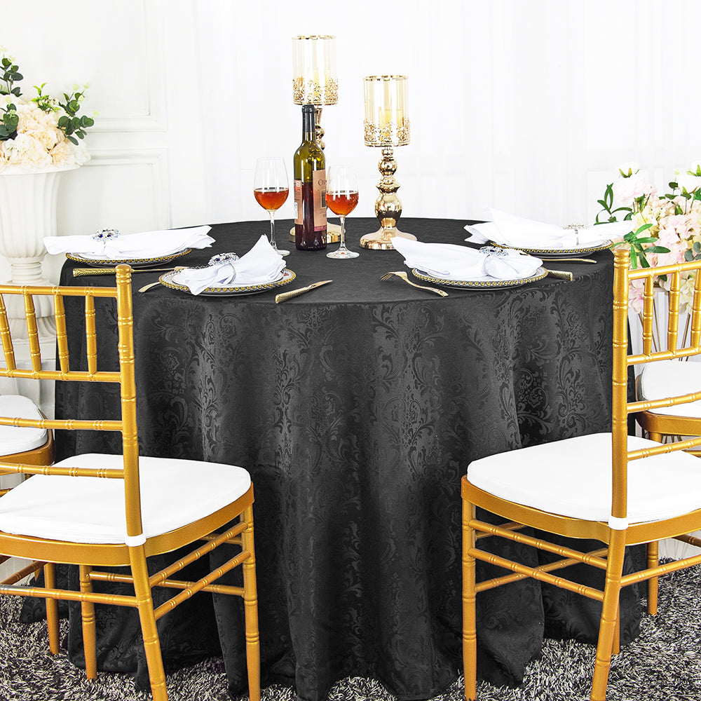 Round Polyester Tablecloth 90" Floral Damask Black