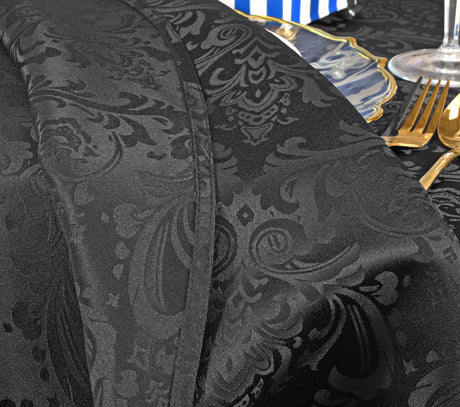 Square Damask Jacquard Polyester Table Overlay 72x72 Black