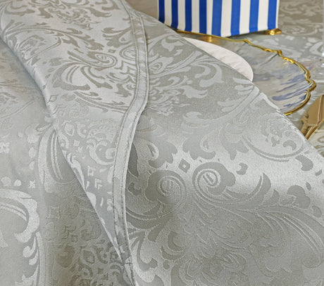 1 Piece Silver Floral Damask Jacquard Polyester Banquet Skirt Chair Cover Elegant Event Decor
