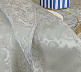 Round Polyester Tablecloth 108" Floral Damask Jacquard Silver