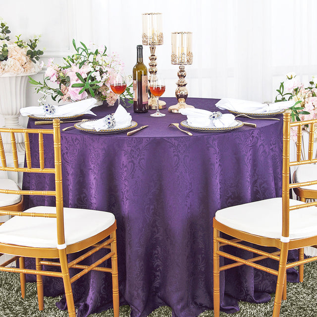 Round Polyester Tablecloth 120" Floral Damask Eggplant