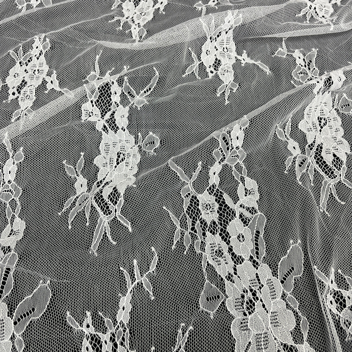 Embroidered Chantilly Lace Fabric with Eyelash Scallop
