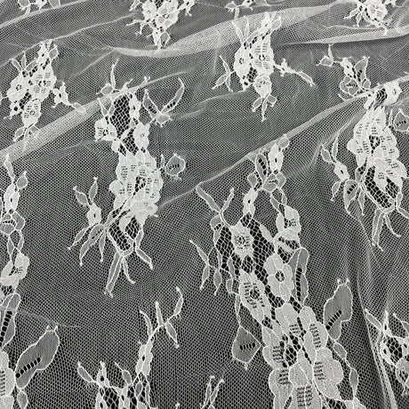 Embroidered Chantilly Lace Fabric with Eyelash Scallop