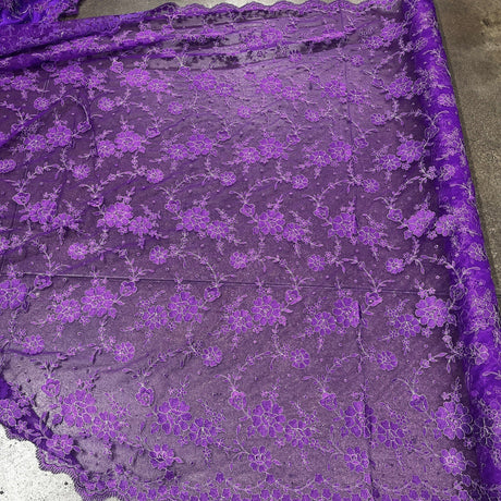 Embroidered Lace Fabric - 100 Percent Polyester Net Mesh, Floral Beaded Design, 52" Width (1 Yard)