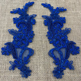 1 Pair Beaded & Corded Floral Lace Applique 9" x 2.5" Each Side