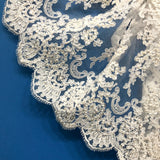 Beaded Corded Floral Lace Trim White