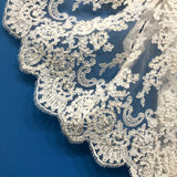Beaded Corded Floral Lace Trim White 16.5"