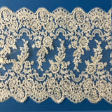 Beaded Corded Floral Lace Trim White