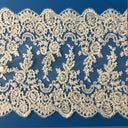 Beaded & Corded Double Sided Floral Lace Trimming Embroidered On 100 Percent Polyester Net Mesh Fabric - White Floral Embroidered, 16.5" Width (1 Yard)