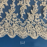Beaded Corded Floral Lace Trim White