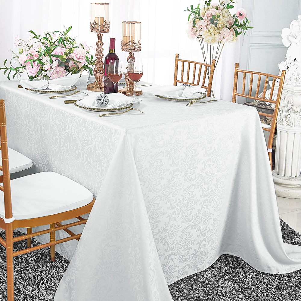 Rectangular Damask Jacquard Polyester Tablecloth 90x156 White