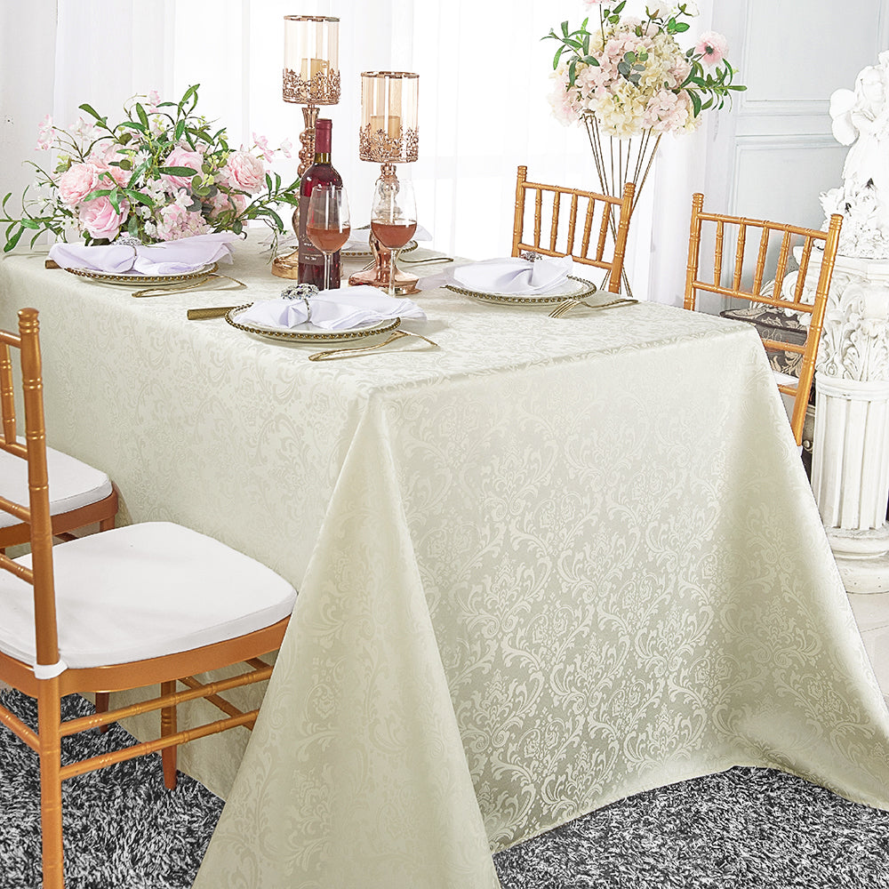 Rectangular Damask Jacquard Polyester Tablecloth 90x156 Ivory