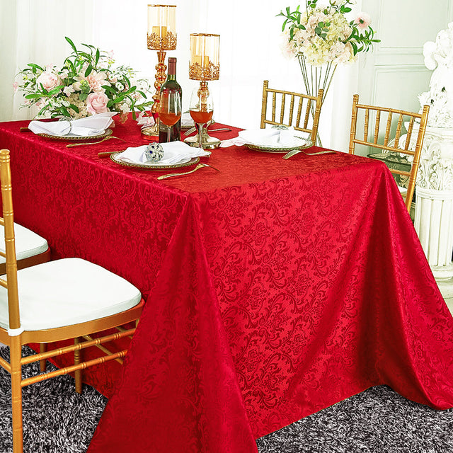 Rectangular Damask Jacquard Polyester Tablecloth 90x156 Apple Red