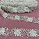 Beaded Corded Lace Trim on Polyester Mesh